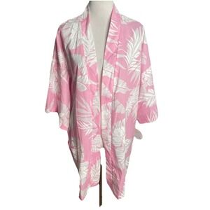 NWT Vintage Hilo Hattie Pink Hibiscus Hawaii Kimono Jacket Open Front USA OS